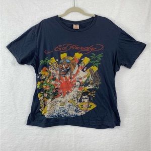 Ed Hardy Vintage Dragon skulls grey Tshirt size XL